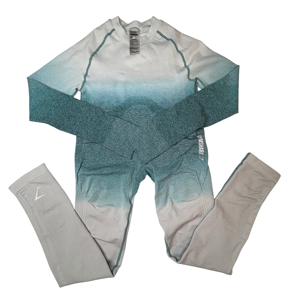 Gymshark Set Adapt Ombre Seamless High Waisted Leggings Crop Top Deep Teal Small